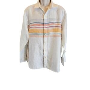 Tommy Bahama Cape Coral Stripe long sleeve 100% linen L vacation button up EUC